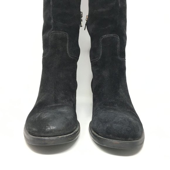 Women's Prada Milano Riding Boots Shoes Size 36 EU/6 US Black Distressed Suede - Picture 9 of 11